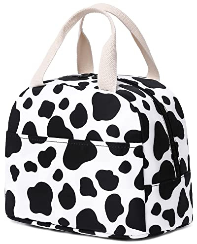 Mimfutu Bolsa de almuerzo aislada con estampado de vaca para mujeres y niñas, lonchera reutilizable, bolsas de picnic para adultos, niños, escuela, trabajo, viajes, mochila comida trabajo