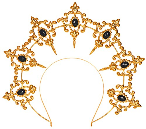 keland Corona Aureola Sole Dea Greca Copricapo Vergine Maria Barocco Cerchietto Tiaras per il Partito Matrimonio (A-Oro)