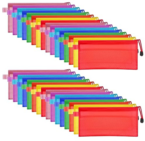 FOCCTS 32 pcs Trousses Transparentes Lot Sac de Rangment Imperméable Coloré Pencil Box Trousse de Toilette Stylo Pochettes à Dossiers A6 en PVC Sac de Voyage Stylo Papeterie Porte Monnaie