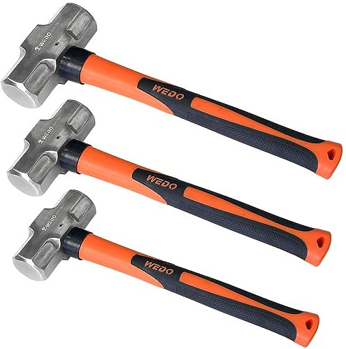 WEDO 3PCS Sledge Hammer Set,1lb+2lb+3lb,Stainless Steel Crack Hammer Set With Fiberglass Handle,Shock-resistant,Corrosion Resistant Drilling Hammer