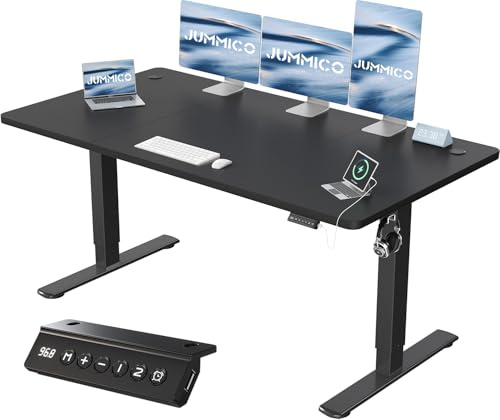 JUMMICO Höhenverstellbarer Schreibtisch mit USB-Ladeanschluss,Schreibtisch Höhenverstellbar Elektrisch 160 x 70 cm, Steh-Sitz Tisch Stehpult Verstellbarer Computertisch,Standing Desk,Schwarz