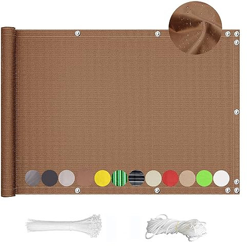 QINGLV Balcony Privacy Screen 140x500cm Balkonumrandung Wind- Und Uv-Schutz Balkon Sichtschutzwand Ohne Bohren Für BalkongeläNder Garten -Braun