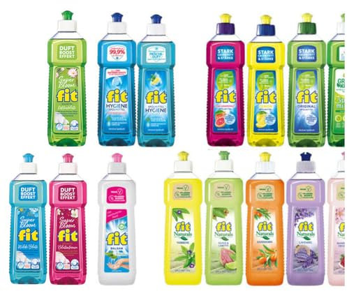 12tlg. XXL Set: 11x500ml Fit Spülmittel Geschirrspülmittel | abwechslungsreiche tolle Duftsorten + Sisal Bag Natur