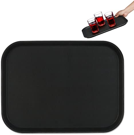 2 Bandejas de Bar, Superficie Antideslizante, Plato Rectangular Camareros, Bebidas, Gastronomía, 41 x 30 cm, Negro