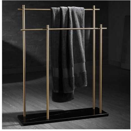 échelle Porte Serviette Porte Serviette sur Pied Porte-serviettes En Laiton Avec Base En Marbre, Porte-serviettes À 2 Niveaux Pour Salle De Bain, Porte-serviettes Autoportant Moderne Support Serviette