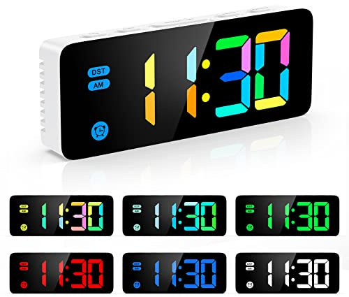 Ankilo Digitale Wecker, 7 Bunte LED-Uhr,elektronische Tischuhr,Farblich Einstellbarer Wecker,Reisewecker,einstellbare Helligkeit,12/24H,Digitaluhr für Haus,Schlafzimmer,Büro,Kinder,Ältere