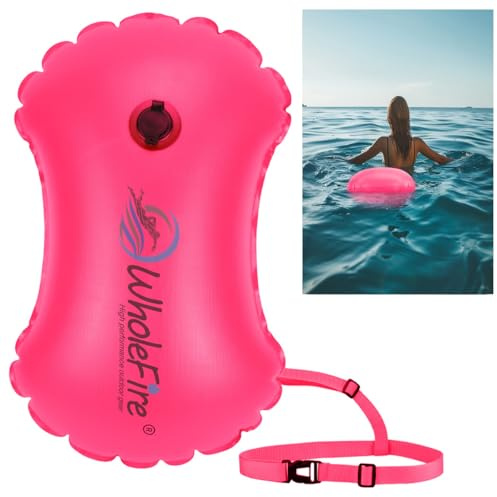 WholeFire Boya de Natación Inflable Impermeable de 15L, Boya de Natación Flotador de Seguridad para Deportes Acuáticos, Nadadores de Aguas Abiertas, Triatletas, Kayakistas y Buceadores con Esnórquel