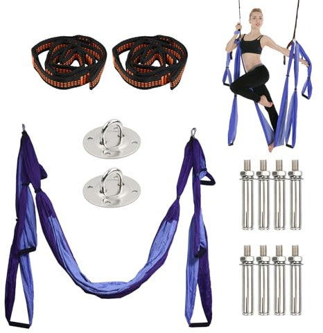 Yoga Hängematte, 20 Pcs Yoga Seil Set Anti-Schwerkraft, 2,5 m Schaukel Nylon mit 2 Yogagurt 1m, 6 Handgriff, Montagezubehör, Tasche, Aerial Yogatuch Rutschfest, Bein Stretcher Fitness (Lila)