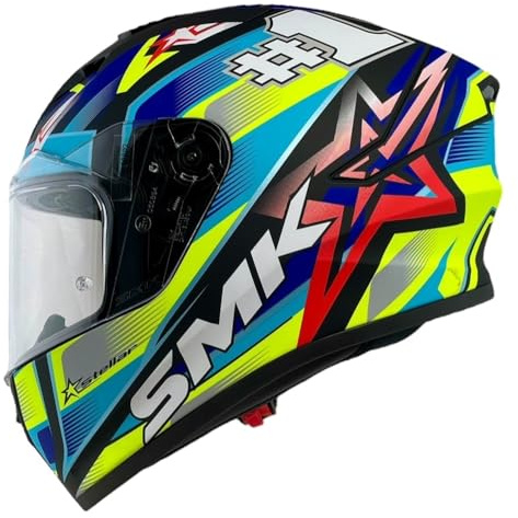SMK Modell Stellar UNO Integralhelm, Farbe Blau und Neongelb 22.06, vollständig zugelassen für Motorrad (XS 53/54)