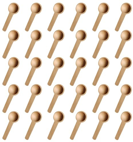 30 Gewürzlöffel, Mini-Holzlöffel, Löffel mit kurzem Griff, Gewürz-Teelöffel, Mini-Rundküchenlöffel, Haushaltslöffel, Rundkopf-Gewürzlöffel, Holzkaffee-Rührlöffel