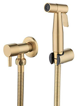 Gebürstetes Gold-Eckventil-Wasserhahn-Sprühgerät, voll druck- und auslaufsicheres Hand-Toilettensprüher-Set, handgehaltenes Stoffwindel-Sprühgerät for die Toilette, einfach zu installierende Badezimme
