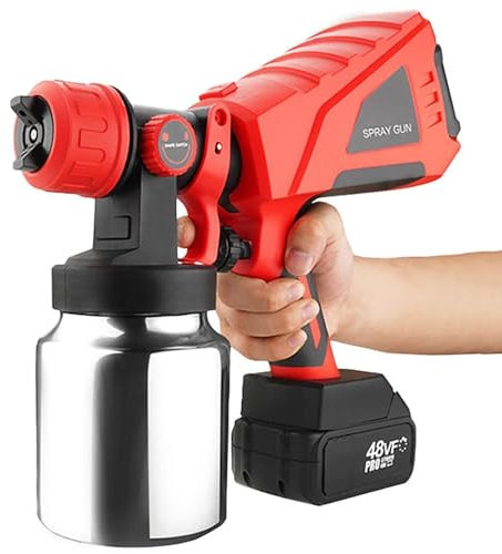 Electric Paint Sprayer Gun 600W Cordless - 3 Nozzles & 3 Spray Patterns - 2 Li-Ion Batteries, Container Spray Gun For Furniture, Fence, Car, Bicycle, Chair