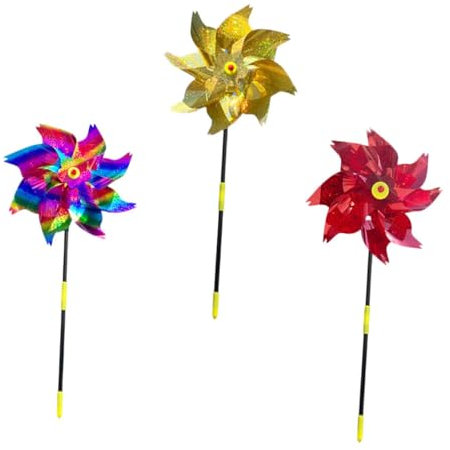 KONTONTY Moulin à Vent Réfléchissant Octogonal pour Balcon Et Jardin Extérieur, Lot De 3 Moulins à Vent en Couleur Rouge, Jaune Et Dégradé, Décoration De Jardin Polyvalente Anti-Oiseaux