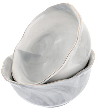 FELTECHELECTR 2 Pcs Irregular Ceramic Soup and Rice Bowls Grey Marble Pattern Nordic Style Tableware for Home Dining