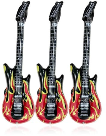 WeddHuis Chitarra Gonfiabile Fiamma Rockstar, 3 Pezzi, 90 cm, Arancione