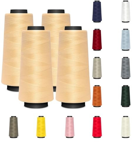 4 KONEN - Nähmit - Overlock Thread Sewing Thread 1500 Metres Each - 100% Polyester Yarn for Overlock Coverlock & Cover Stitch Sewing Machines - Thread Thickness 40/2 (120) (A04-842-Cream)