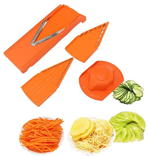 Msiud Mandoline Slicer, Handheld Kitchen Vegetable Food Veggie Julienne Cutter Cheese Grater Potato Veg Tools Gadgets Stainless Steel Adjustable Comfort Grip Fruit Mandolin Onion Salad Safety Chopper