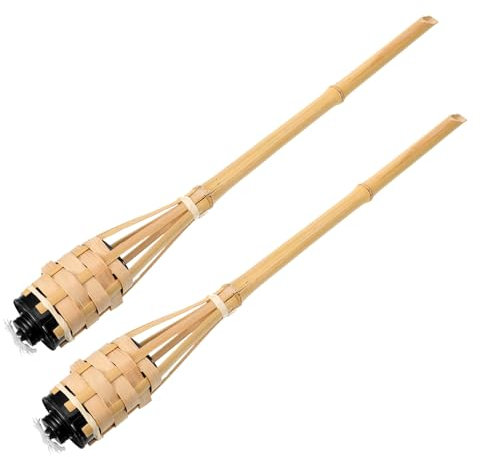 HOMSFOU in Bambù per Esterni 2 Pezzi a Portatile Intrecciata Lampada Decorativa da Giardino per Patio Prato Feste Resistente e Facile da Installare