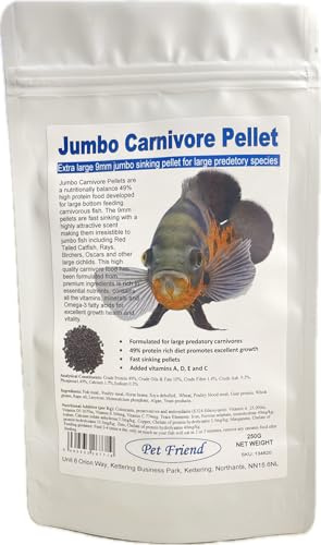 Pet Friend Sinking Carnivore Pellets Aquarium Tropical Fish Food For Bottom Feeding Catfish & Cichlids 9mm Jumbo 250g Pouch