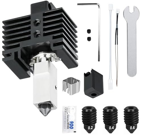 HIKUDIY Assemblage Hotend amélioré pour Bambu Labs X1/X1C,avec bloc chauffant en cuivre plaqué, rupture thermique en titane, buses de 0,2/0,4/0,6 mm, chaussette en silicone Hotend, thermistance