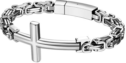 JewelryWe Schmuck Armband Herren Poliert Kreuz Gliederkette Edelstahl Armreif Armkette für Männer Frauen