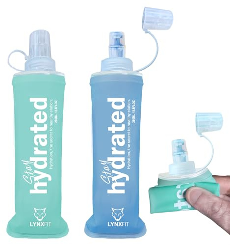 LYNXFIT Soft Flask Running Water Bottle 250ML (Pack of 2) - Collapsible Water Bottle for Running Vest, Cycling, Hiking, Camping & Marathon - TPU Material, Leakproof and BPA Free