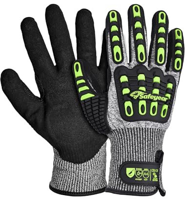 SAFEYEAR Level 5 Cut Resistant Gloves, Nitrile Sand Coated with TPR Impact Protection, Yellow Anti-Slip & Anti-Vibration Safety Work Gloves with Touchscreen,M - for Construction, Heavy-Duty Tasks