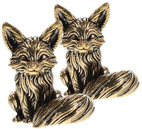 IMIKEYA 2stücke Fuchsfigur Aus Messing Kleine Tierstatue Messing-tierdekor Für Büro Oder Teehaus Handliches Miniaturornament Mit Antikem Charme