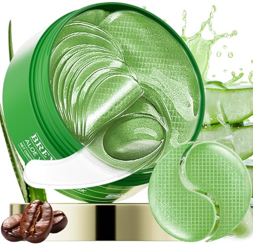 BREYLEE Aloe Vera Augenmasken, Beruhigend & reparierend für geschwollene Augen und dunkle Augenringe - Reduziert Falten und feine Linien unter den Augen, strafft die Augenhaut, mit Koffein Niacinamid