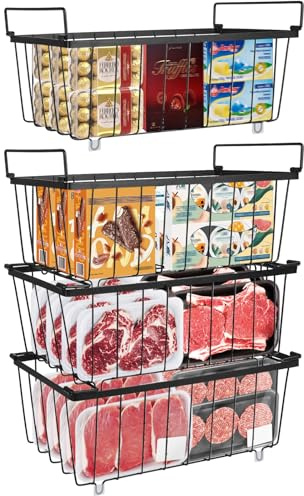 RAIN QUEEN 4 Piece Freezer Food Storage Baskets (Black)