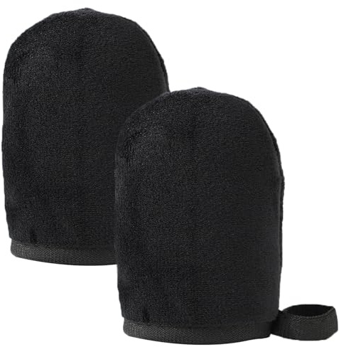 2 PCS Tanning Mitt Washable Self-tanning Application Mitt with Smooth and Even Effect Reusable Double-sided Tanning Mitt for Sunscreen Tan Mitt Glove Fake Tan Mitt for Sunbathing (Black)