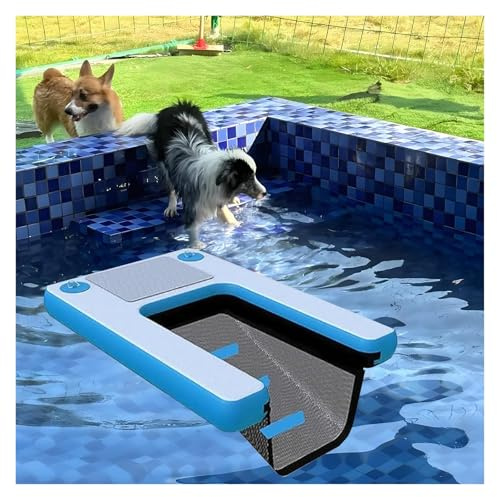 Hunde-Poolrampe Tragbares Sicherheitsschwimmdock Für Kleine Und Große Hunde, Aufblasbare Hunderampe Aus PVC Für Bootsstege, Faltbare Hundewasserrampe Im(Blue,Set of 1)