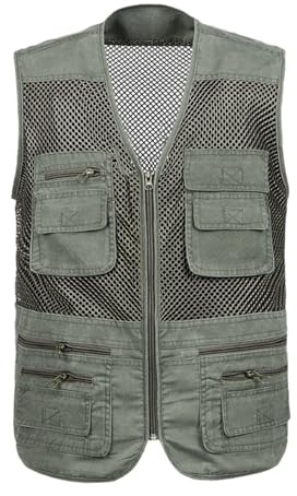 Generisch Chaleco de verano para hombre, chaleco para hombre para el trabajo al aire libre, senderismo, viajes, fotografía, pesca, con bolsillos. El traje, Verde militar., 4XL