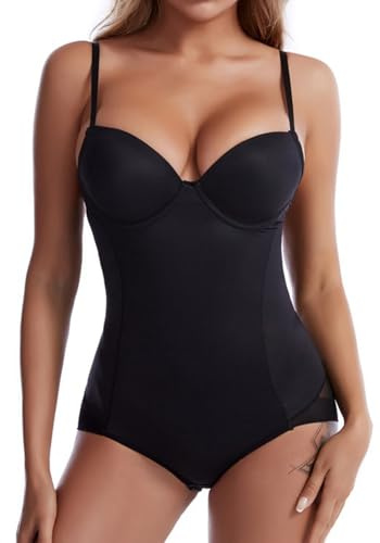 SHEKINI Shapewear Damen Bauchweg Body Damen mit Push up Bügel BH, Ärmellos Bodysuit Figurenformende Body Shaper V-Ausschnitt Shaping Effektive Tank Top Taillenmieder Miederbody