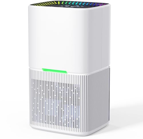 Deshumidificateur d air 1.8L, Déshumidificateurs d air Electrique Silencieux avec Dégivrage/Arrêt Automatique,Ambiance Colorée avec 7 LED, Timer, Pour Bain, Chambre,Armoire