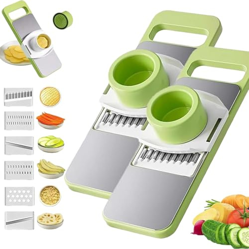 Mandoline Slicer Stainless Steel, Kitchen Multi-Functions Spiral Cutter and Dicer Stainless Steel Blades with Handheld Container,for Slicing, Shredding and Dicing (2pcs)