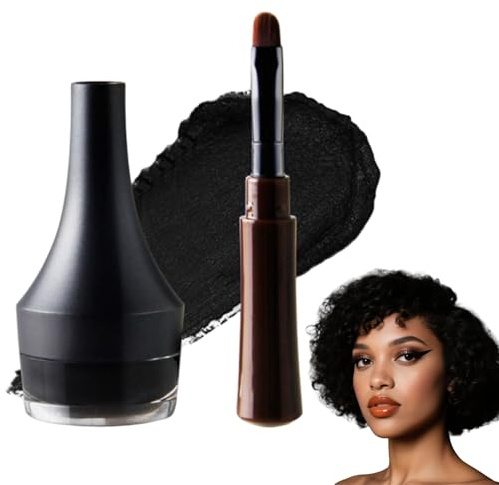 Black Gel Eyeliner Pot with Brush,Waterproof Cream Eyeliner Set, Natural Matte Eye Makeup,Long-Lasting Cream E/yeliner, High-Pigmented Smudge Proof Makeup for Precise Application