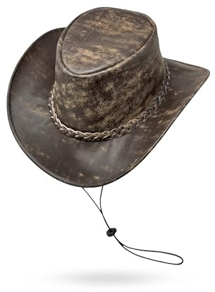 Albsales Lederhut Wickelhut knautschbar Western Cowboy – Outdoor Hut Reiten, Wandern & Abenteuer Sundown