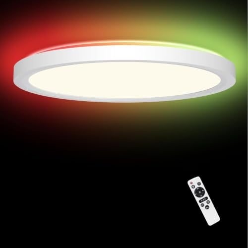 Aulaiyi LED Deckenleuchte Dimmbar 30CM, 24W RGB Deckenlampe Farbwechsel mit Fernbedienung, 2700K-6500K Flach Badezimmer Lampe Decke für Bad Kinderzimmer Schlafzimmer Wohnzimmer, Rund