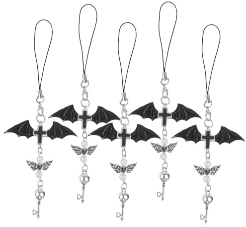 DIYEAH 5er-Pack Handy-Anhänger mit Totenkopf, Kreuz und Flügeln – Punk-Handyhüllen-Dekoration für Damen, Taschen, Rucksäcke, Kameras, USB-Anschlüsse (6,3 Zoll)
