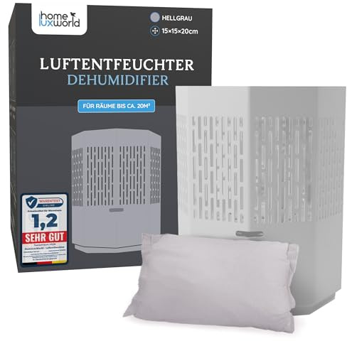 HomeLuxWorld Luftentfeuchter ohne Strom hellgrau - Raumentfeuchter für Keller & Bad - inkl. 680g Granulat-Beutel - Entfeuchter - Schutz vor Schimmel (Hellgrau)