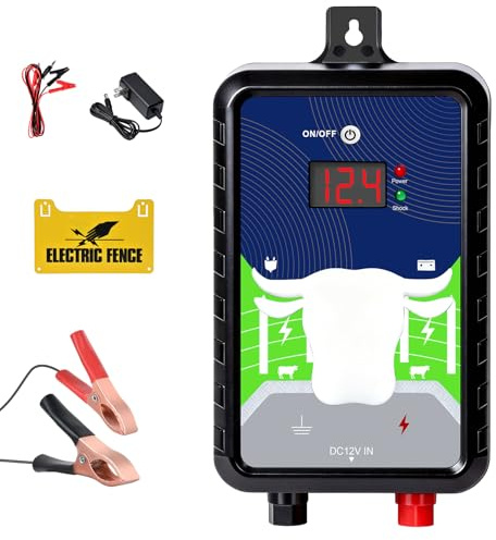 Recinzione da 230 V, con modalità on/off, 4,0 J per recinzioni elettriche da 24 KM, per la protezione di animali da fattoria, animali domestici, pollame, salici domestici, giardini