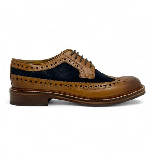 Chapman & Moore lädermocka brogues Oxford formella kontorsskor, Tan Navy, 39.5 EU
