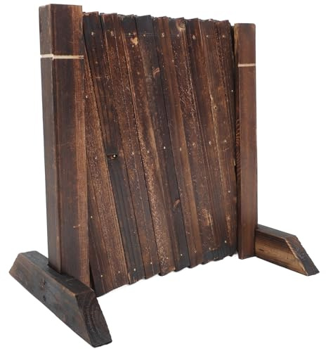 STAHAD Treillis Extensible en Bois Carbonisé 35 Cm de Hauteur Pied, Clôture de Jardin Rétractable 1,2 M, Barrière Décorative Extérieure pour Balcon et Support Plantes Grimpantes, Cloison