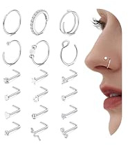 Diamday 18 Unidades Piercing Nariz Mujer Hombre 18G Acero Quirúrgico Hipopirénico Plata Stud Nasal Forma L Aros Serpiente Ópalo CZ Geométrico Piercing Nostril Hélice Trago Joyería Corporal