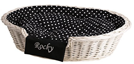 e-wicker24 Hundekorb aus Weide für Hund und Katze Hundebett Katzenbett mit Kissen Tierkorb geflochten Katzenkorb (Personalisiert 60, Creme)