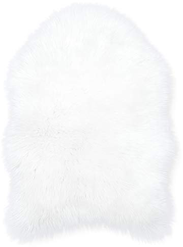 Teppich Wölkchen Tappeto in Pelle D'agnello, Imitazione Della Pelliccia - Soggiorno Camera Da Letto - Tappeto Da Letto Lavabile, Cuscino Di Seduta, Pelliccia Per Sedia, Divano - Bianco - 55x80 cm
