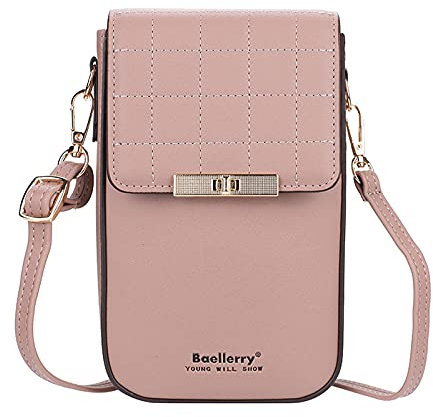 FANDARE Handy Umhängetasche Leder Frauen Brieftasche Schultertasche Handytasche Geldbörse Damen Geldbörse Reisepass Handytasche für Mädchen Einkaufen Schule Reise Phone Crossbody Bag Lila
