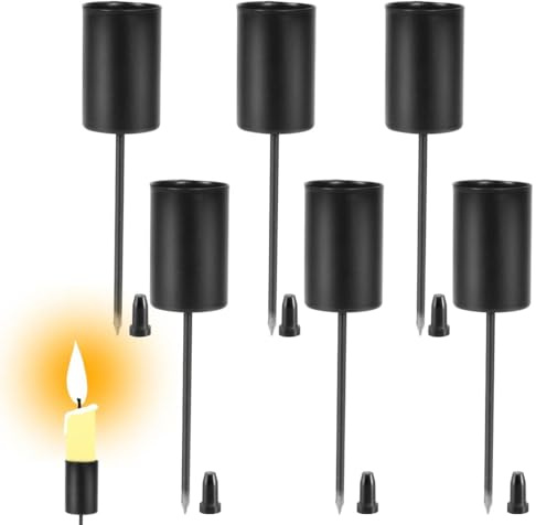 6er Set Kerzenhalter Adventskranz, Stabkerzenhalter Adventskranz Schwarz, Kerzenstecker Adventskranz, Kerzenhalter Stabkerzen mit Spieß, Kerzenständer Stabkerzen, Kerzenhalter Kranz
