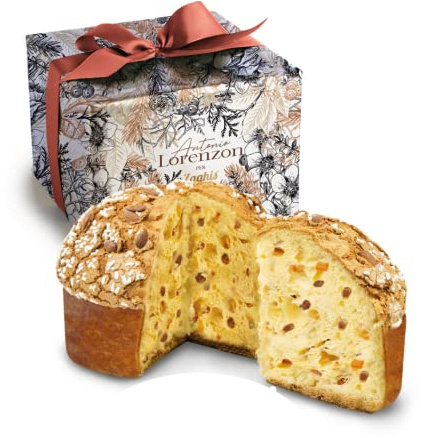 Antonio Lorenzon X Zaghis Panettone Artigianale 1kg - Panettone Tradizionale Glassato Con Lievito Madre, Scorzone Di Arance Di Sicilia E Cedro Diamante, Vaniglia Bourbon Del Madagascar.